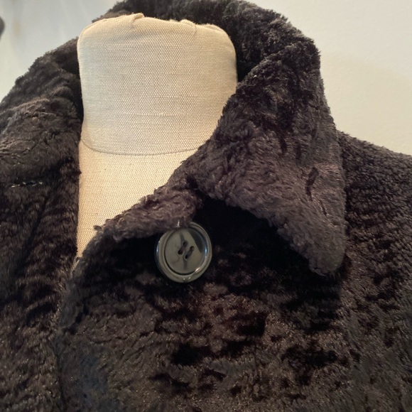 Gallery Womens Coat M Black Faux Persian Lamb Large Notch Collar - Picture 2 of 15